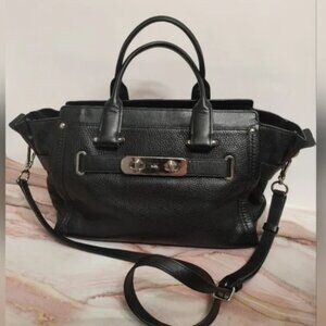Coach Swagger Carryall In Pebble Leather Black with Silver Style No.34408